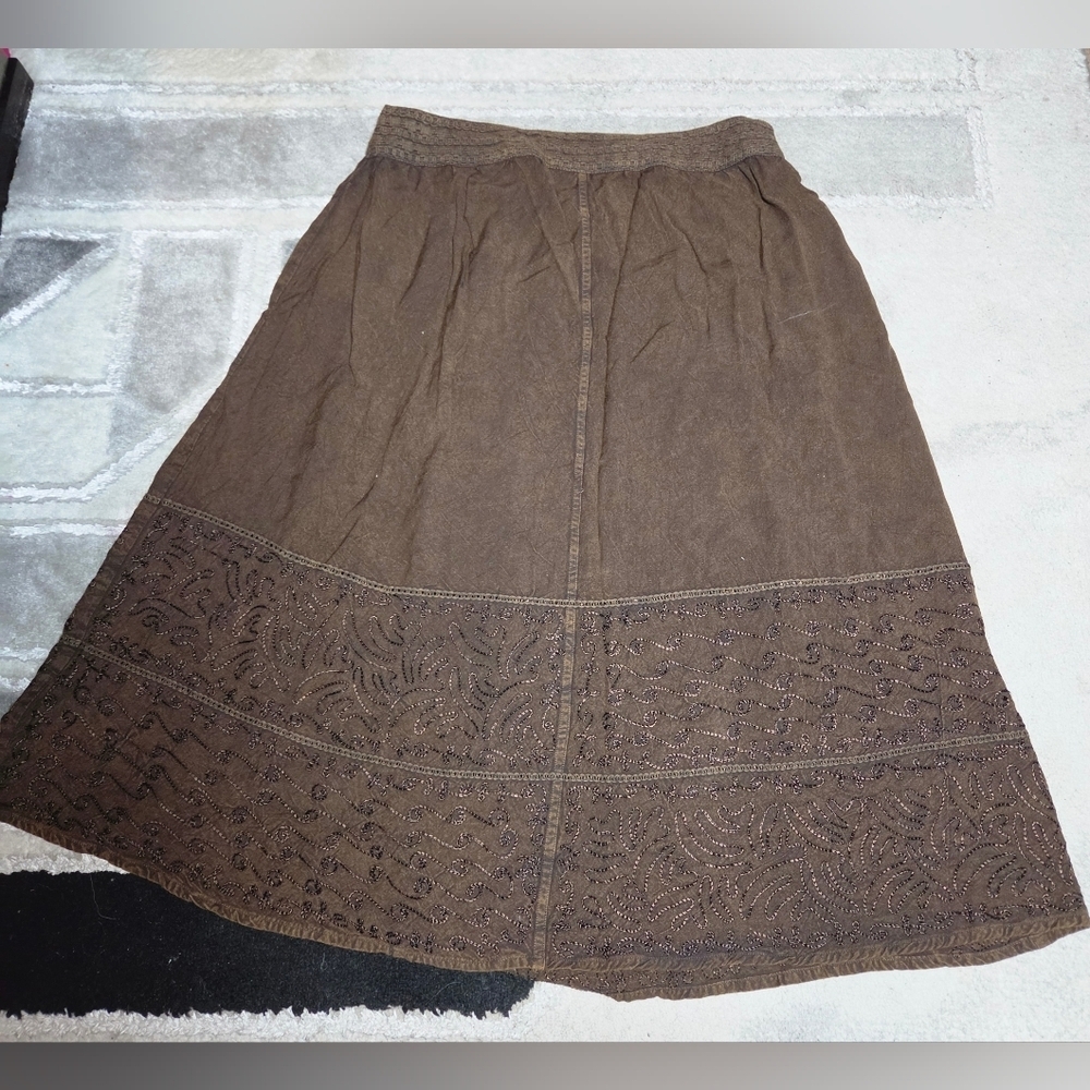 Brown Embroidered A-Line Women's Skirt